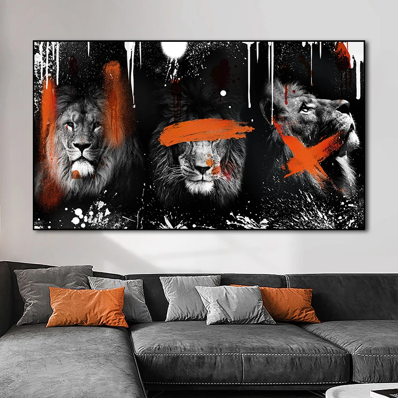 

Abstract 3 Lions Canvas Painting Modern Cartoon Animal Posters and Prints Wall Art Picture for Living Room Home Decoration