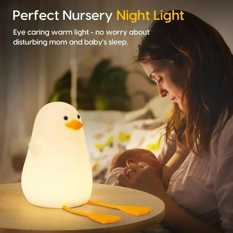 Children's Night Light with 2 Color Changing Modes and Dimming Function Rechargeable LED Night Light Cute Duck Shape
