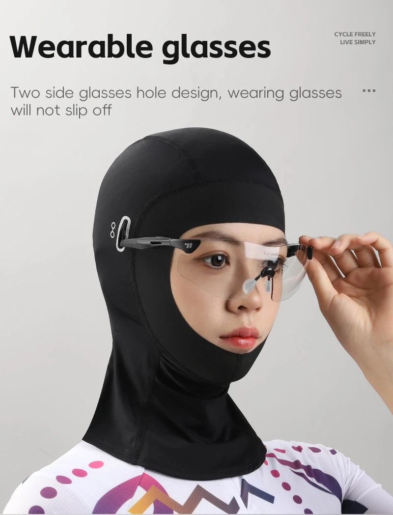 WEST BIKING Ice Silk Full Face Balaclava UPF50+Sun Protection Neck Guard Cycling Mask Breathable Quick Dry Headgear with Glasses