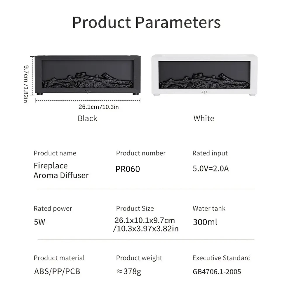 مرطب هواء وموزع عطري سعة 300 مل مع تأثير لهب LED بـ 7 ألوان، موزع روائح الزيوت العطرية للاسترخاء بالروائح،