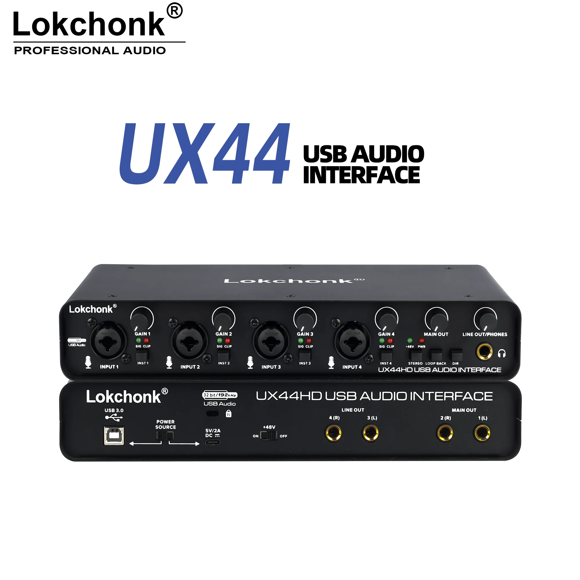 Tarjeta de sonido de interfaz de Audio UX44, mezclador de 4 canales de 32 bits/192KHz para voz de juego, Podcast, grabación en vivo, canto de estudio profesional