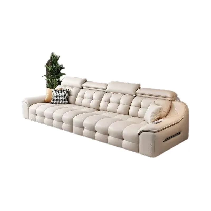 All-Genuine Leather Italian Minimalist Sofa with High Backrest for Living Room 2025 New Light Luxury Large and Small Inline Rows