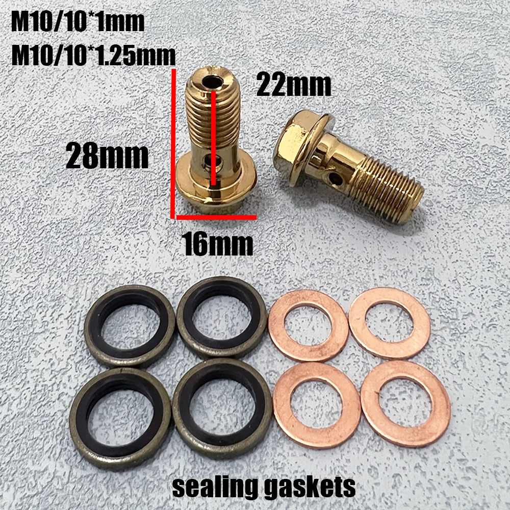 M10x1mm/M10x1.25mm รูเดียวสองรูกลวงสลักเกลียวสำหรับเครื่องยนต์ดีเซลของยานยนต์ขั้วข้อต่อท่อด้านนอกหกเหลี่ยมหกสี