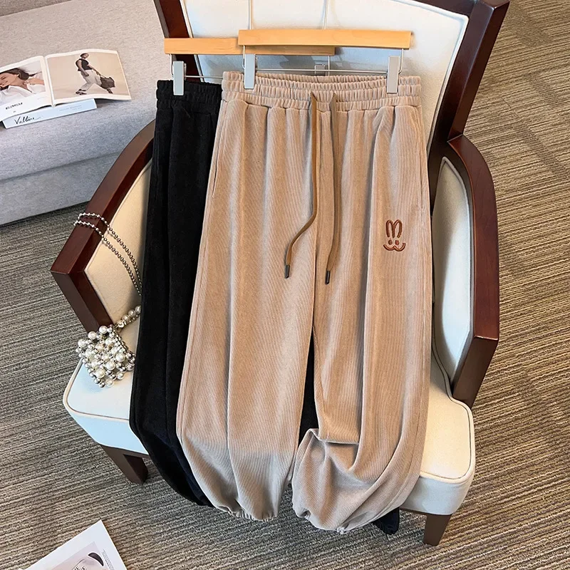 100/130/150kg Chubby Female Large Size Casual Pants Big Size Women Clothing 6XL 7XL Elastic Waist Slimming Pants with Drawstring