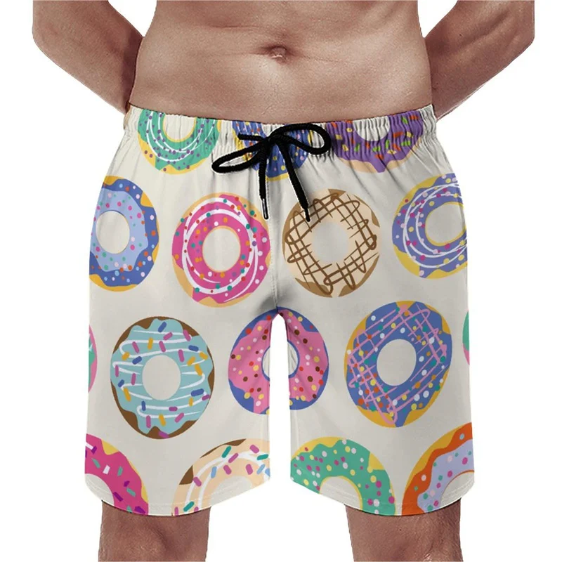 

2025 Cartoon Donut Pattern Beach Shorts for Men 3d Printed Cupcake Running Shorts Quick Dry Surfing Board Sports Swimming Shorts