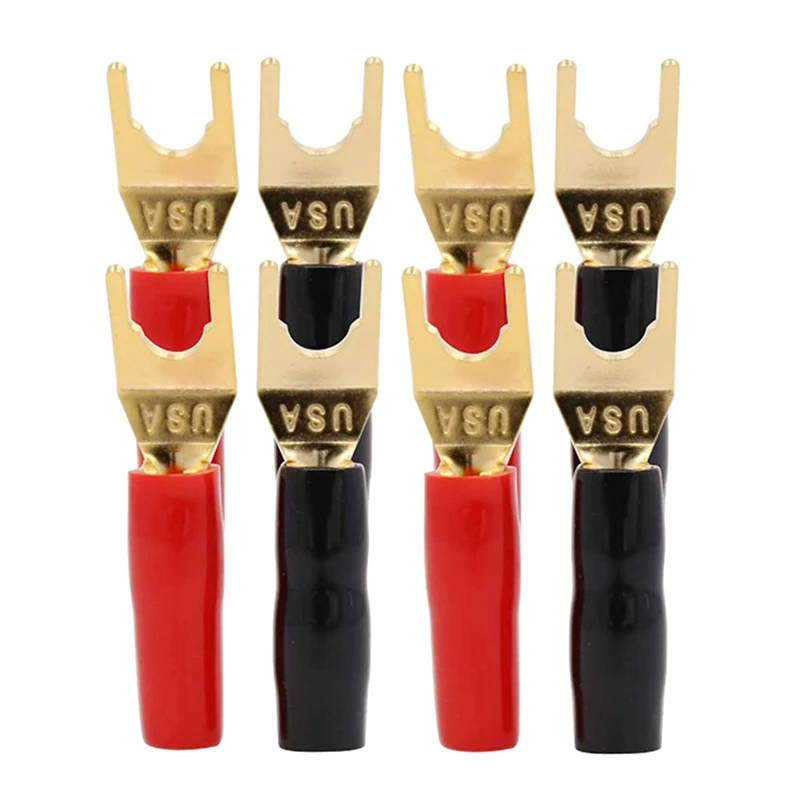 Y Plug Spade Connector For Speaker Wire,16 Pcs Y Spade Plug 45 Degree Gold Plated U Fork Spade Plug Connector