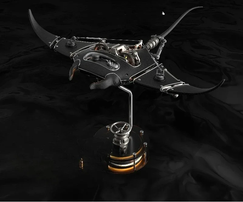 Mechanical Manta Ray Black Warrior Manta Ray Matte Black Pure Metal Assembly Art Ornament