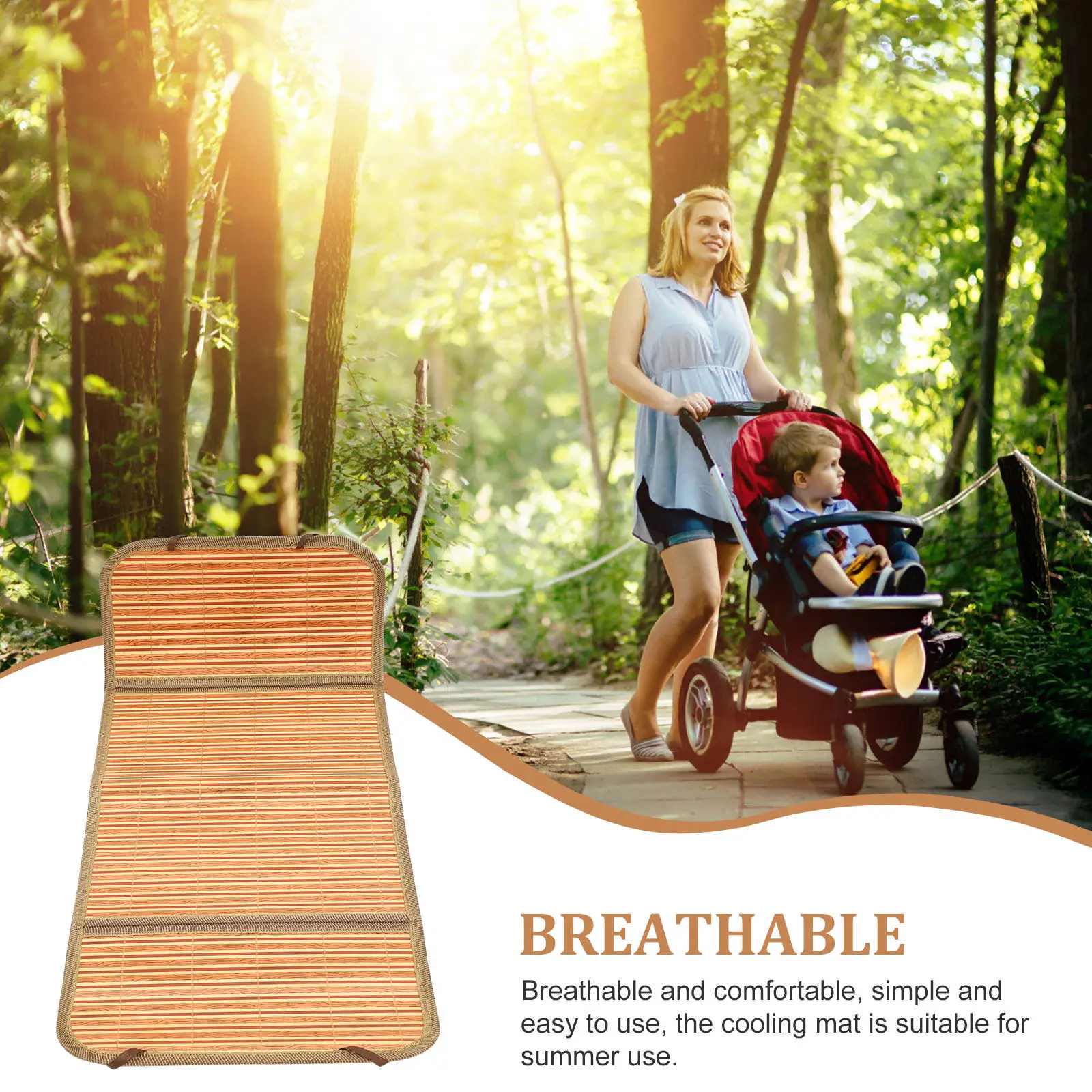 Picture 4: Stroller Cooling Mat Double Sided Bamboo and Rattan Material Breathable Comfortable Easy Clean Summer Cooling Cushion for Dining