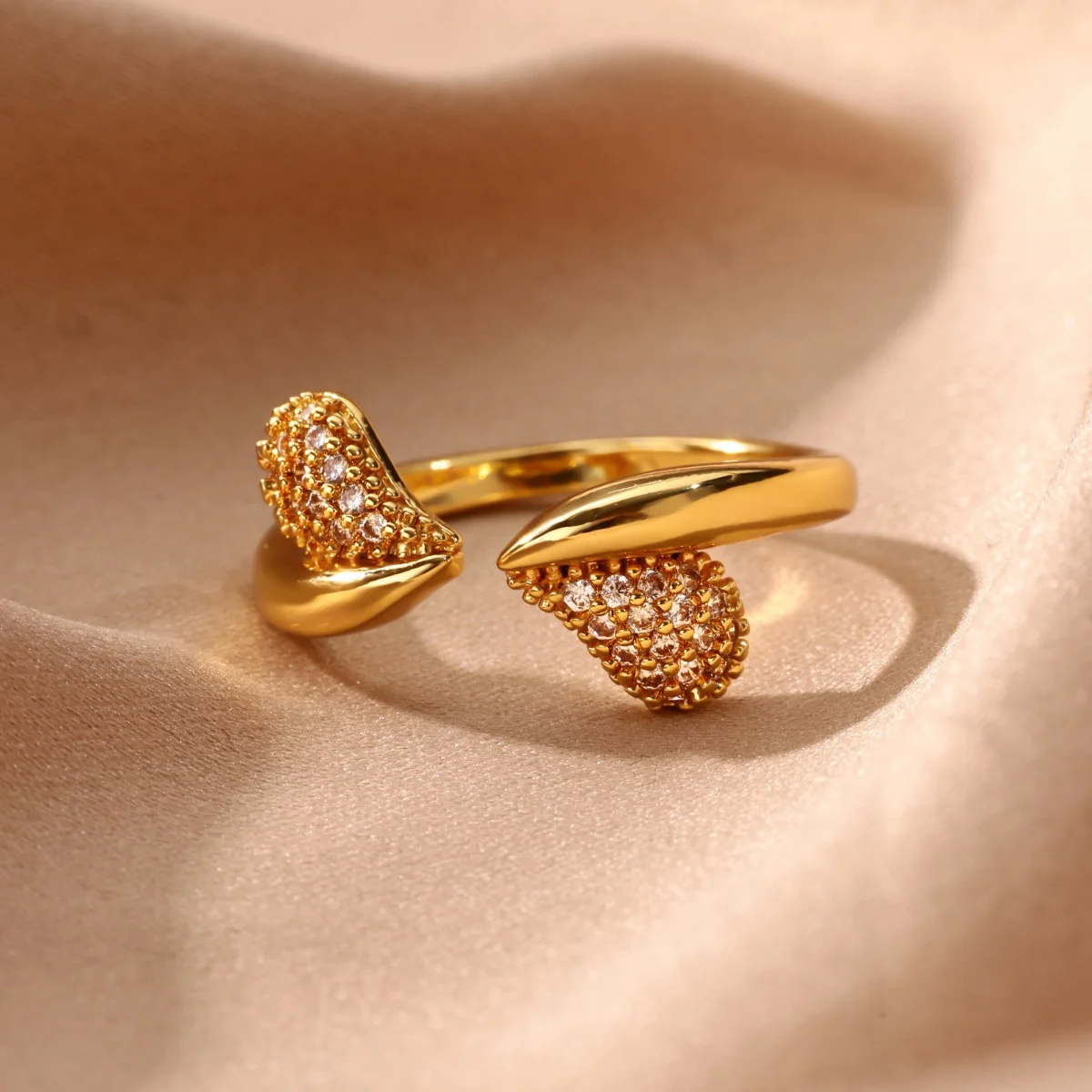 Vintage Geometrischer Offener Ring für Damen, Kupfer-Gold-Farbe, Zirkonia-Besatz, Wassertropfen-Design, Verstellbarer Ring, Ästhetischer Klobiger Schmuck, Geschenk – Detail 2
