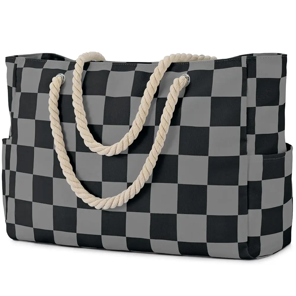 

Пляжные сумки для женщин: Большая пляжная сумка-тоут в клетку, водонепроницаемая, пылезащитная, из холщовой ткани, с молнией, для бассейна