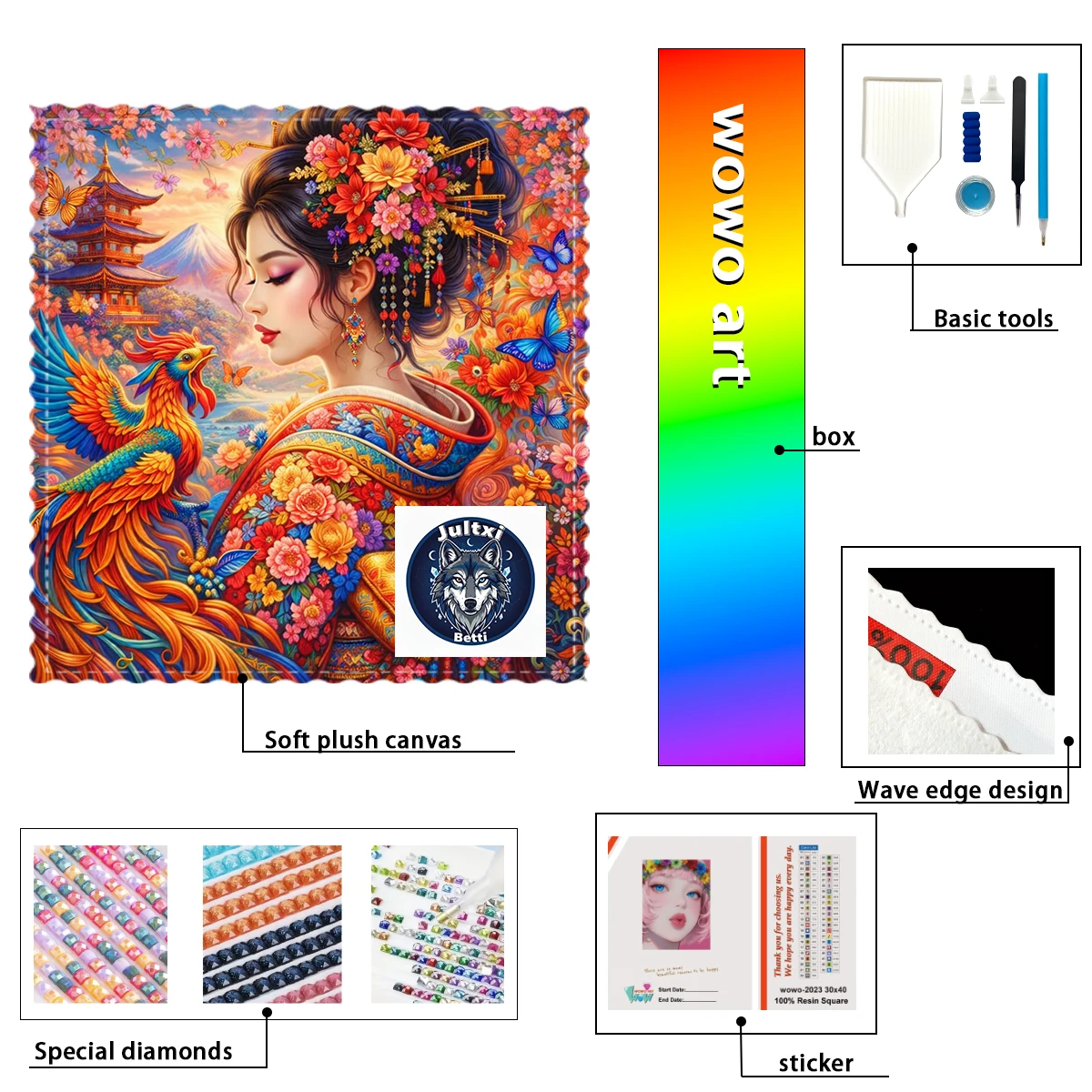 

【Betti_ Diamond Art】Niña de kimono y pájaro Crystal AB Rhinestone FD Rhinestone Perfect Resin Diamond