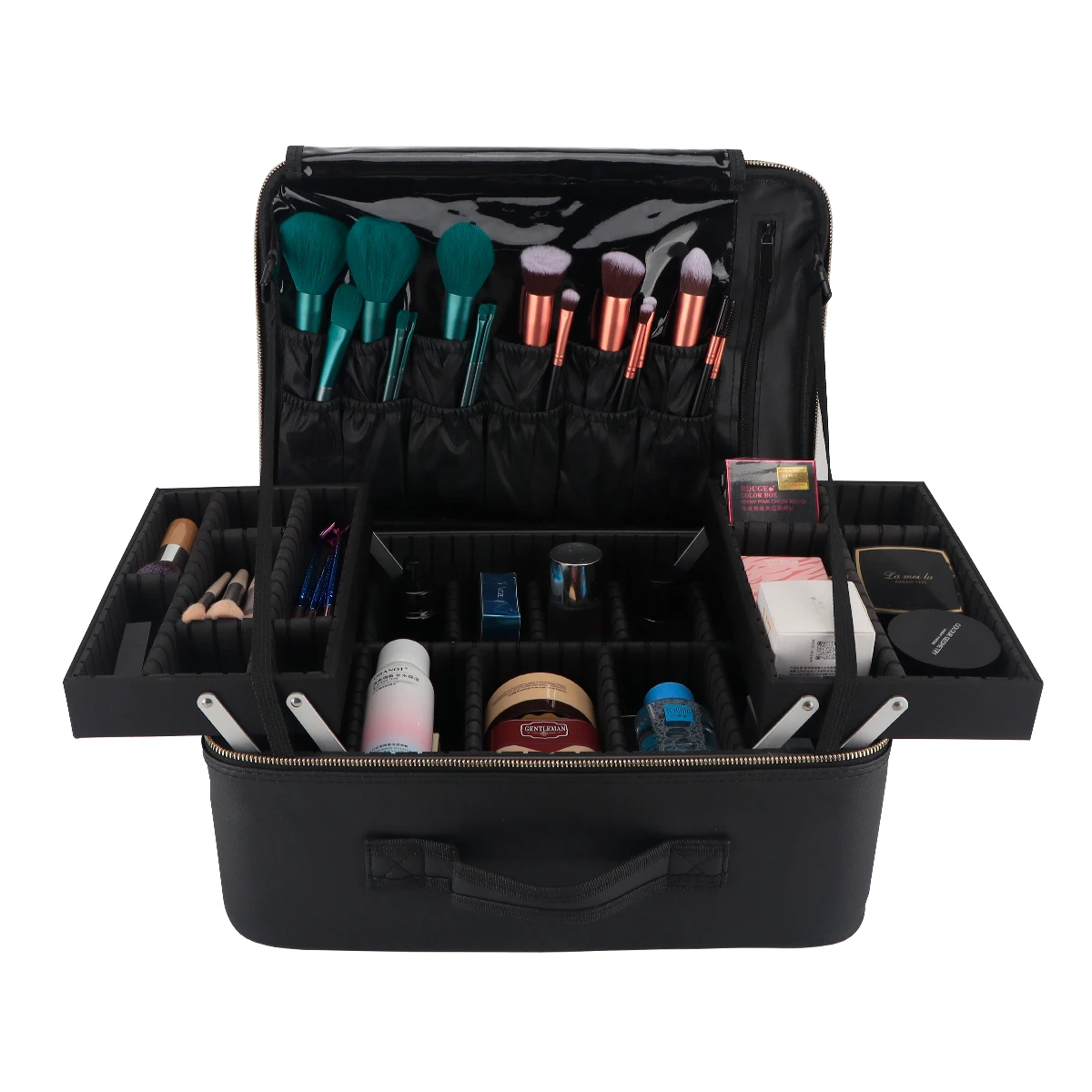 Woman Makeup Train Case Cosmetic Bag Brush Organizer And Storage Travel Box With Adjustable Strap