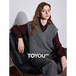 TOYOUTH Women Knitted Tank Tops 2024 Autumn Winter New Alpaca Wool V Neck Sleeveless Pullover Knitted Sweater