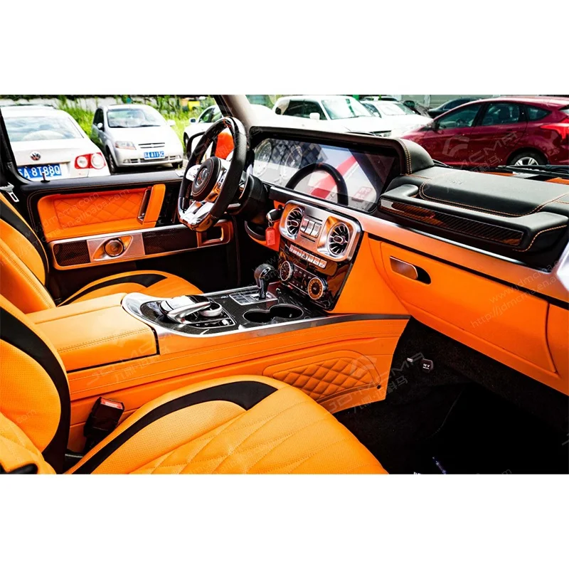 طقم الكسوة الداخلية باللون البرتقالي المباشر من المصنع لتعديلات مخصصة فاخرة G350 G500 G63 W463 إلى W464 #5