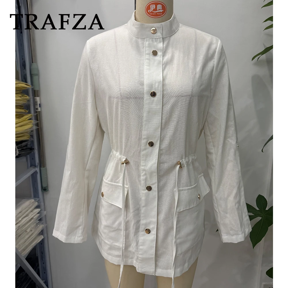 

TRAFZA Vintage Casual Sashes Woman Shirt Single Breasted Long Sleeve Blouse Pocket Fashion 2025 Commute Female Streetwear Shirts