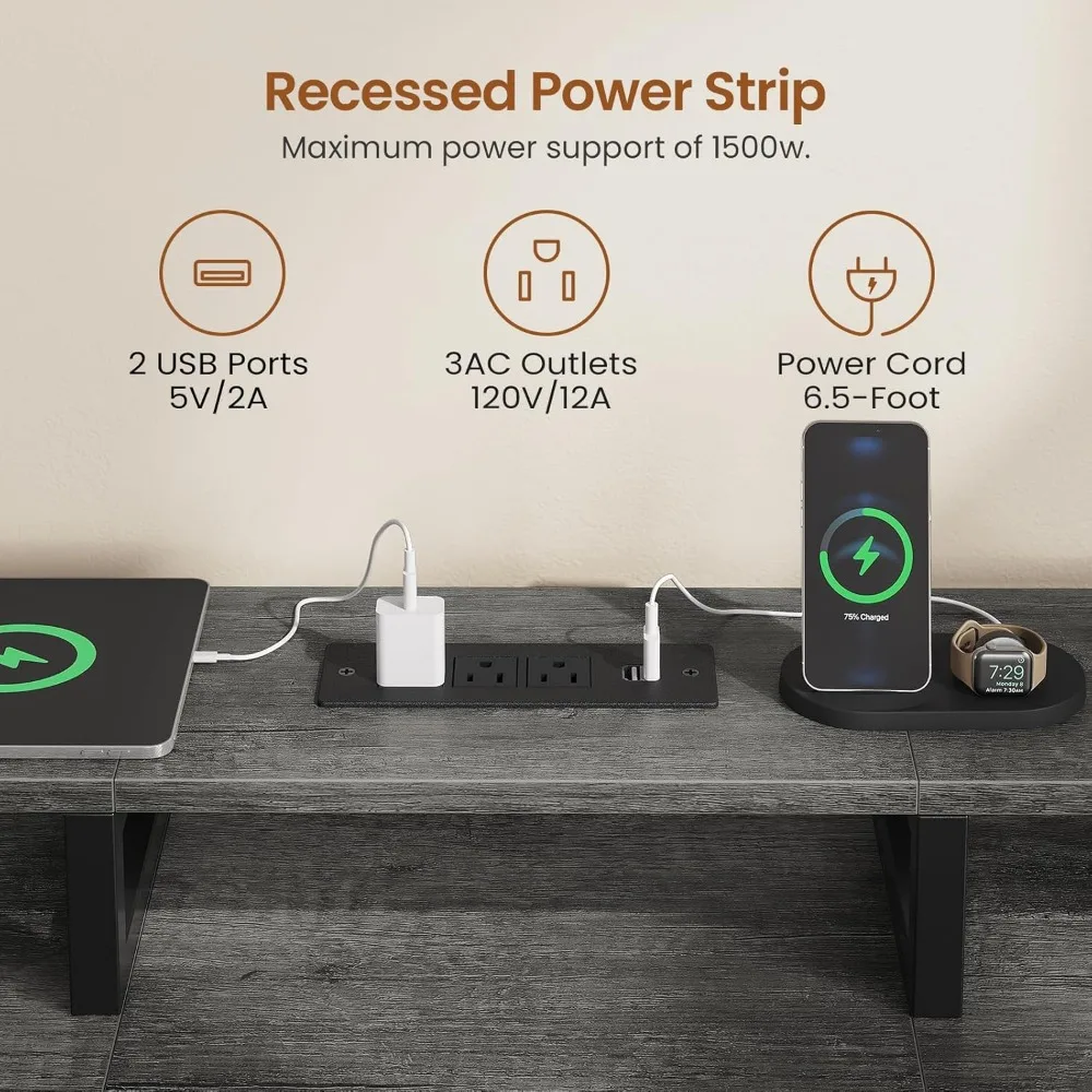Dual-Person Gaming Desk with 8 Drawers, LED Lights, Storage, and Power Strip for Long Office Computer Desks