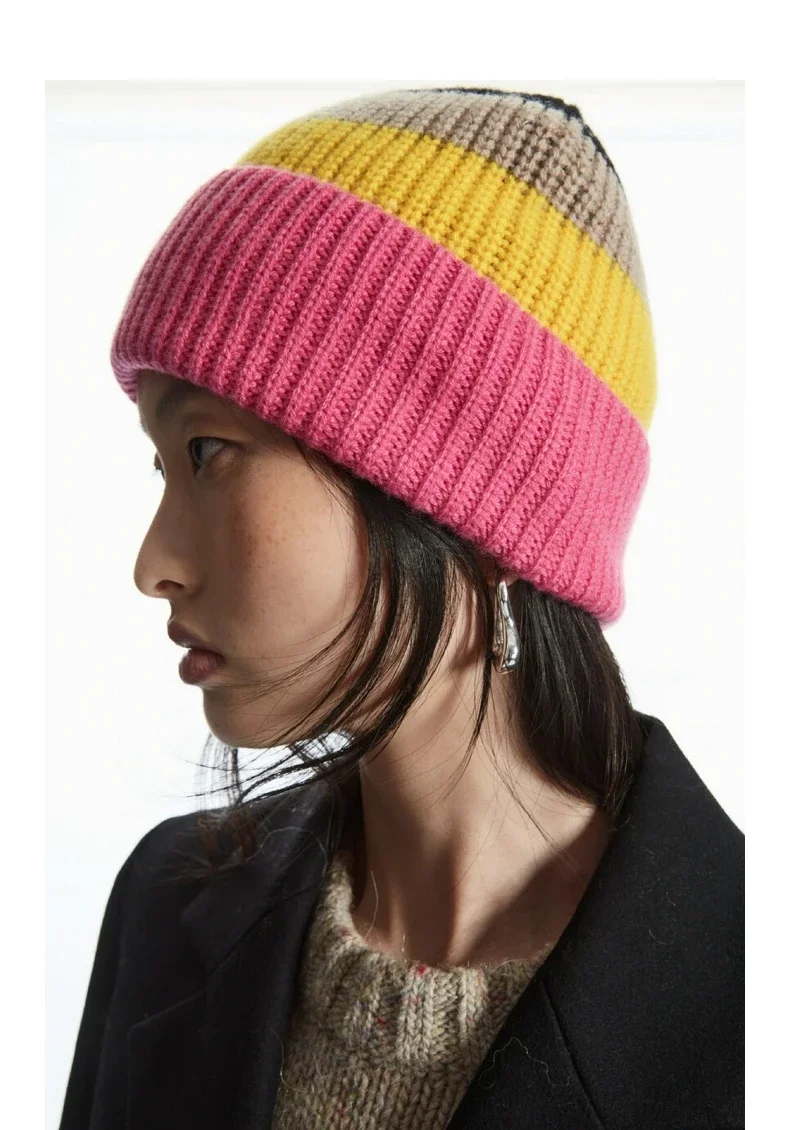 Ethereal MD 2025 cos spring new style of Wool blend fashion color matching striped knitted pullover hat for men and women