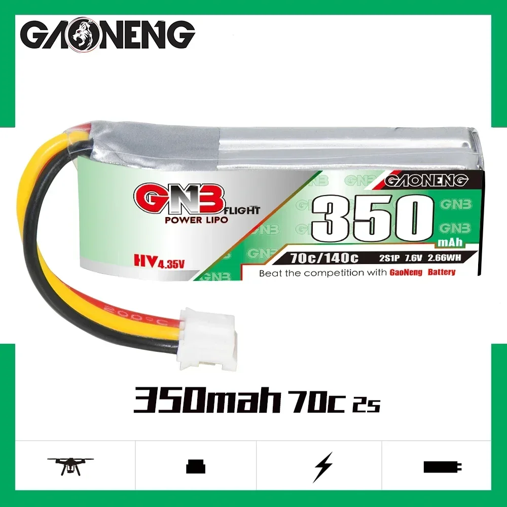 5PCS GNB 350mAh 2S 7.6V 70C LiHV Lipo Battery PH2.0 Plug For 1:28 RC Car Rear Drive Drift Mini-Z Blade MCPX BL HGD1