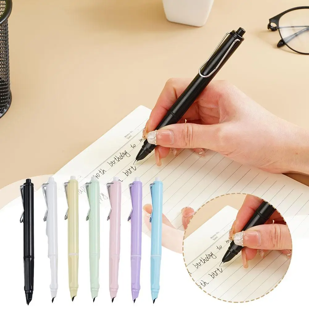 Retractable Fountain Pen Push Action Automatic Fountain Pen Ink Simple Transparent Pen Clip Sleeve Capsules Pen Exchangeabl W1n7