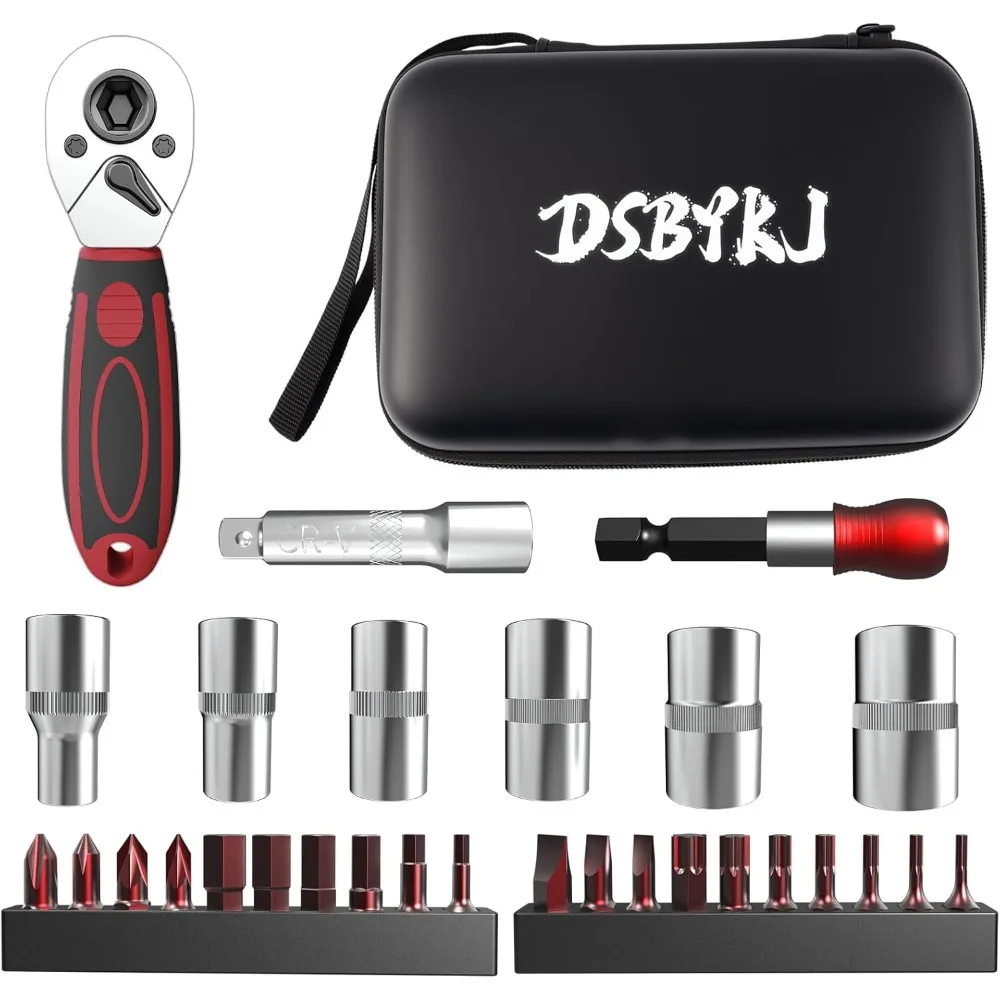 

29-Piece 1/4-Inch Drive Socket Ratchet Wrench Set with Drill Bit Socket Set, Metric and Extension Bar, for Car Repair and Home U