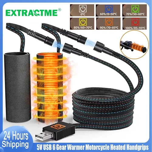 Imagen 1 del producto Extractme-empuñaduras calefactables para motocicleta, calentador de 6 engranajes USB de 5V, cubierta de agarre calefactable eléctrica, antideslizante, Kits de calentamiento rápido