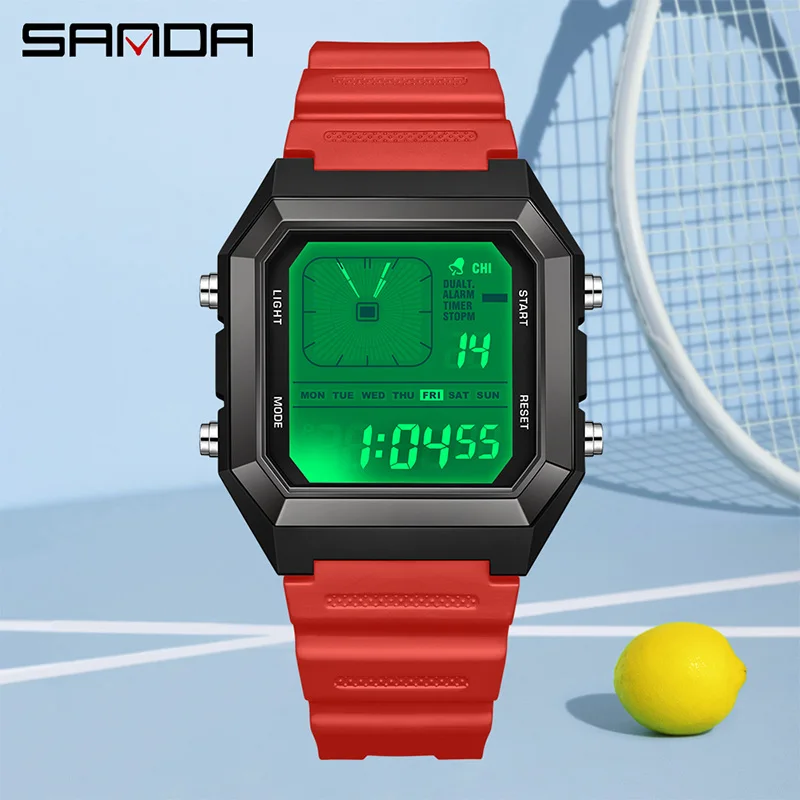 SANDA 6307 신형 시계 창의적인 아날로그 핸즈 사각 방수 전자 시계 야간 조명 다기능 카운트다운 시계
