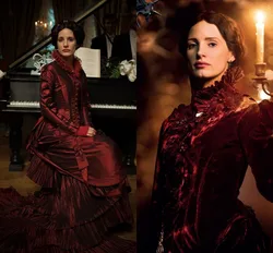 Gothic romance Crimson Peak Prom Occasion Dresses Burgundy Long Sleeve Floral Lace-up Corset Renaissance Victorian Evening Gown