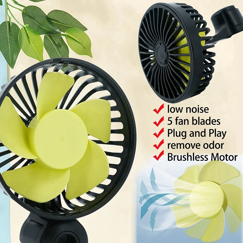 2X Car Cooling Fan, USB Backseat Auto Rear Seat Fan 3 Speed Vehicle Clip Fan For Car Vehicle Truck Van SUV RV Boat Bus