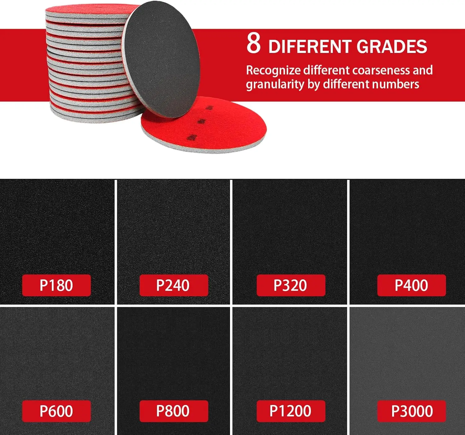

16Pcs 5 Inch Sponge Sanding Discs 16PCS Set 180-3000 Grit with M14 Thickened Toothed Backing Pad for Wood Metal Wall Polishing