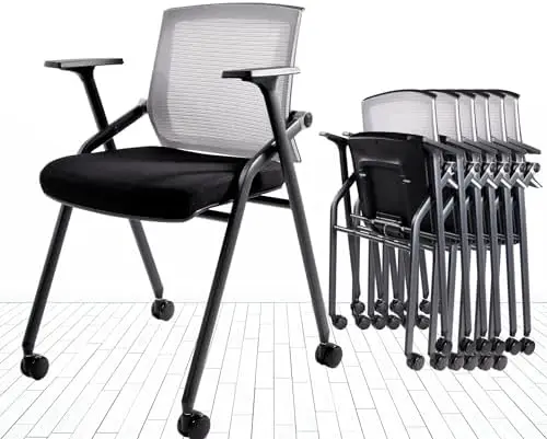 2 Pack Stackable Conference Room Chairs with Paddle Folding Office Foldable Desk Chair Mesh Back and Arms for