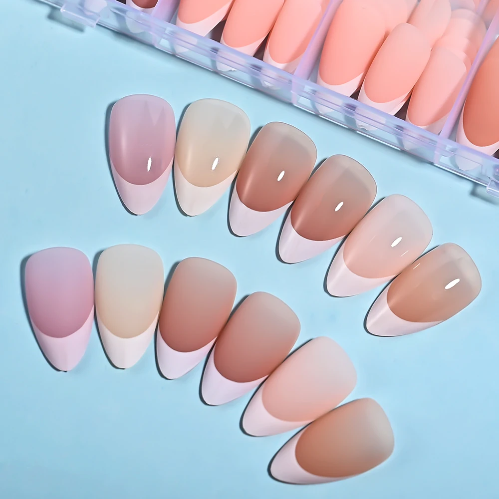 150/360 قطعة متوسطة اللوز الفرنسية الأظافر كاذبة البني/عارية/الوردي الاكريليك غطاء كامل الأظافر وهمية نصائح للنساء يمكن ارتداؤها اضغط على الأظافر