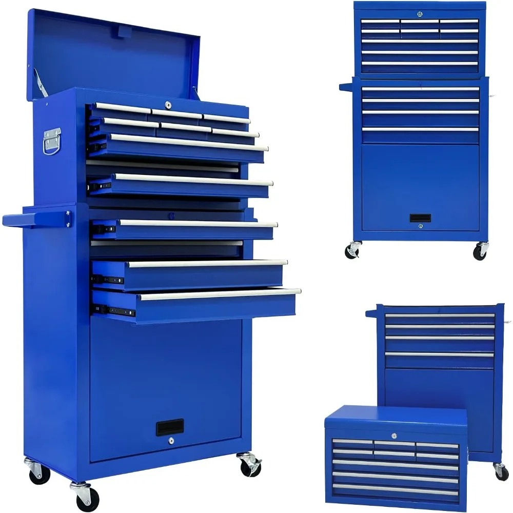 صندوق أدوات 13 درجًا، صندوق أدوات بعجلات، خزائن أدوات دوارة مع أدراج، صندوق أدوات قابل للفصل مع مقابض خطافات #1
