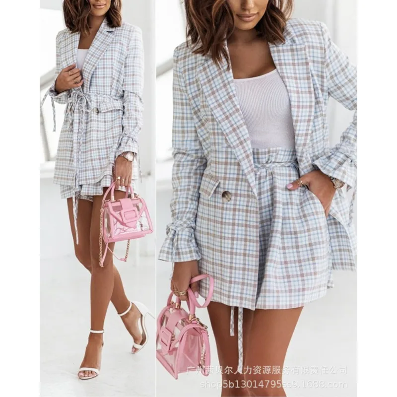 Autumn Blazers Coat New Women's Plaid Cardigan Slim Single Button Blazer Women's Fashion Flared Sleeves Turn-down Collar Coat