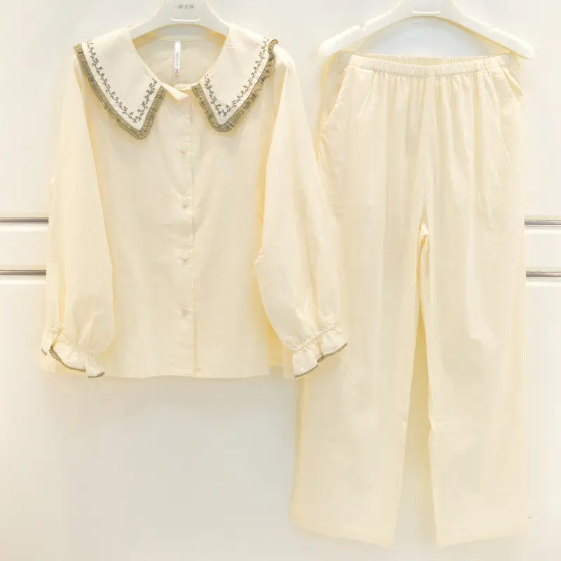 anziban-primavera-estate-2026-pigiama-a-maniche-lunghe-in-puro-cotone-intrecciato-con-colletto-piccolo-e-carino-abbigliamento-da-casa-casual-per-signore