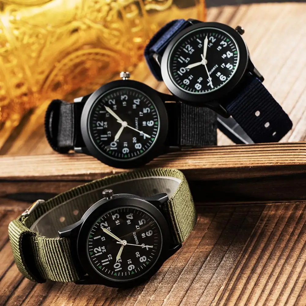 Watch Quartz Business Fashion Men Round Dial Wrist Watch Nylon Band Outdoor Sports Wrist Watch