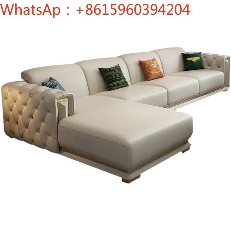 American Genuine Leather Sofa Combination Living Room Size Unit 2023 New Top Layer Cowhide Light Luxury Sofa Modern and Simple