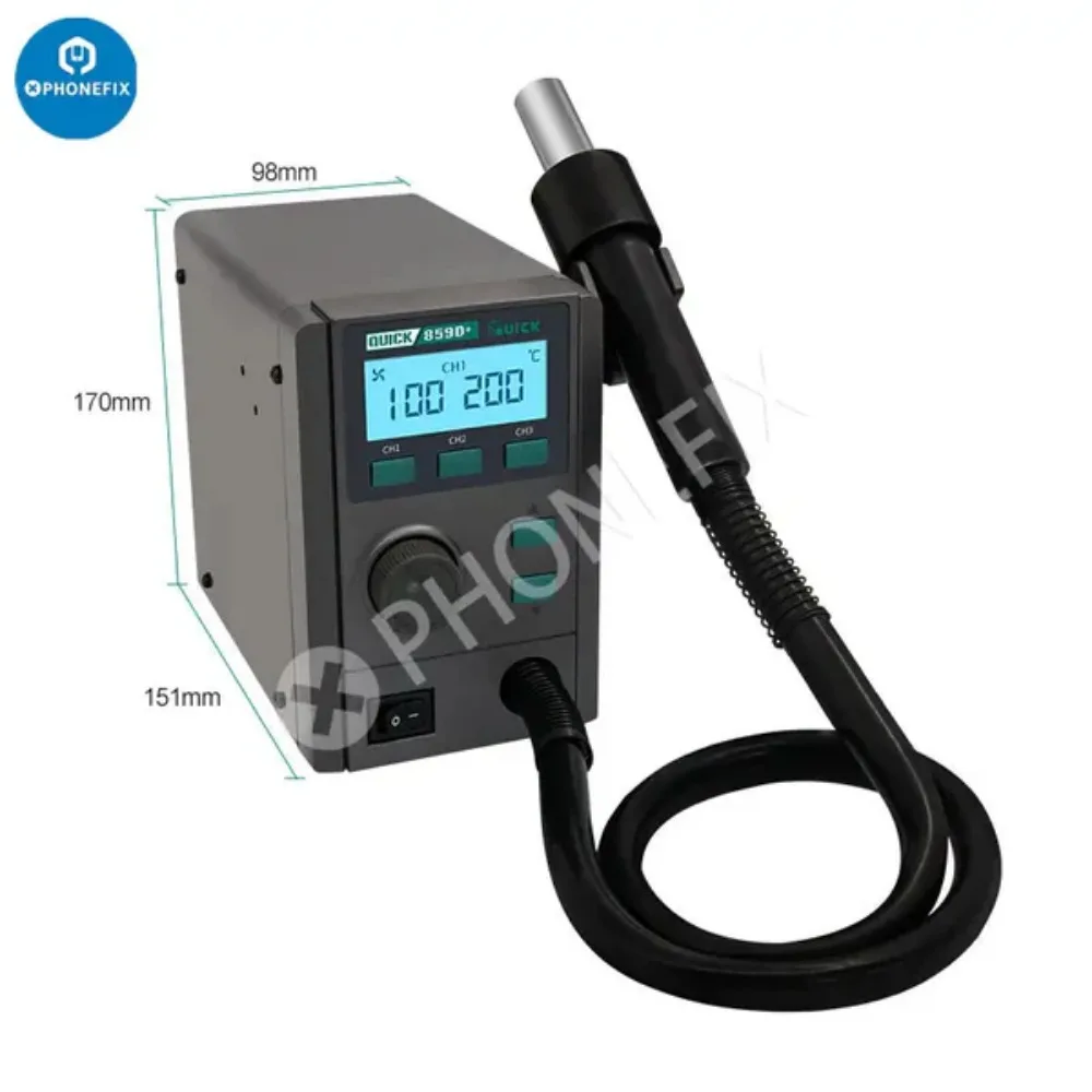 Quick 859D+ 580W Intelligent Lead-free Soldering Station with Hot Air Gun for Phone Mainboard BGA Desoldering Rework Repair Tool