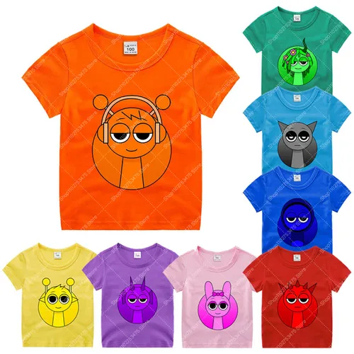 Sprunki 여름 키즈 코튼 티셔츠 반팔 탑, 소년 애니메이션 패션 티, 소녀 만화 귀여운 의류, 어린이 캐주얼 의류 선물  Best5