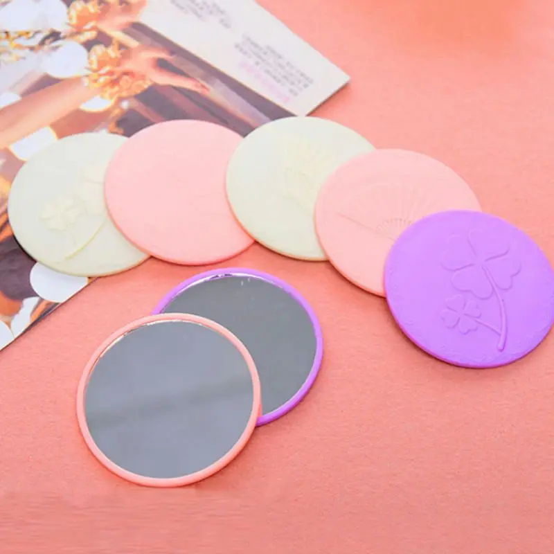 DA31 Creative Cartoon Embossed Round Mini Pocket Makeup Mirror Single Side Compact Cosmetic Tool Travel Portable