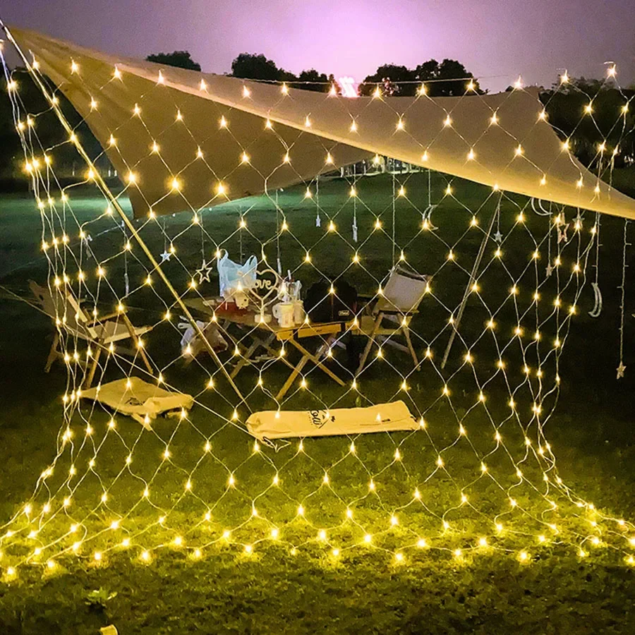 Solar or EU Plug Net Light Mesh Fairy Lights Waterproof Garland With 8 Modes Timer Christmas Decorations For Home 3M*2M Holiday