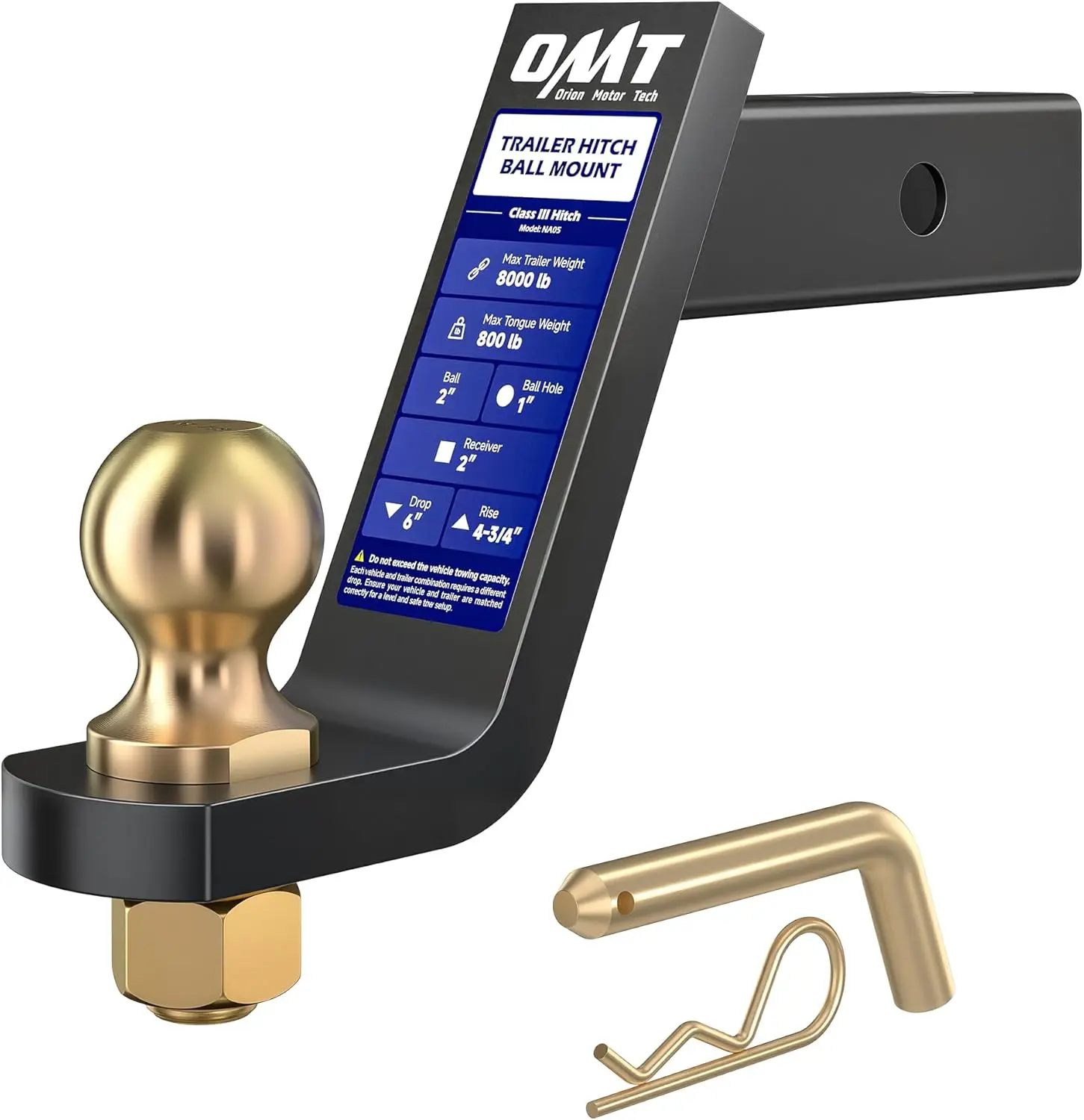 

Trailer Hitch Ball Mount for 2" Receiver with 2" Ball, 6" Drop/4-3/4" Rise, 8000 lb Towing Capacity Heavy Duty Tow Hitch for