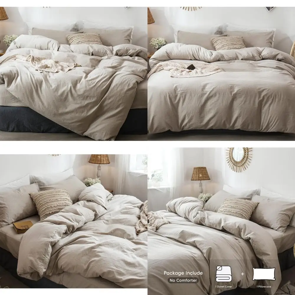 

100% Cotton Linen Duvet Cover Set - Soft, Breathable, Durable, and Comfortable in Heathered Tannish Linen Texture for a Cozy Sle