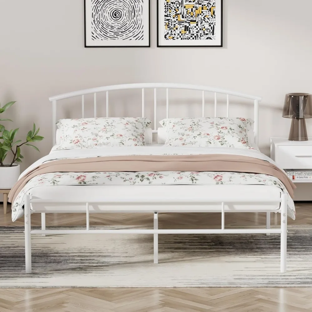 إطار سرير معدني بحجم كوين مع لوح أمامي ولوح للقدمين ودعم شريحة منصة - لا حاجة إلى صندوق زنبركي