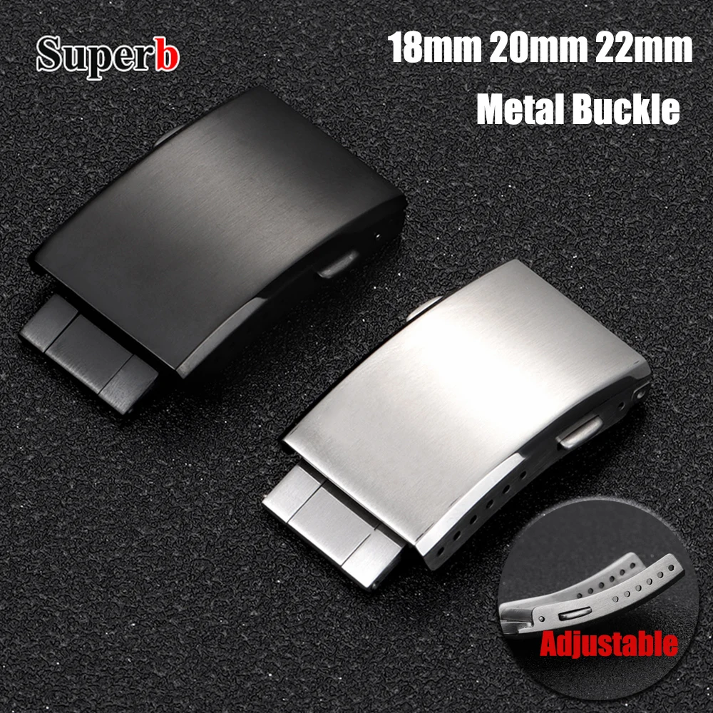 

18mm 20mm 22mm Extended Fold Solid Watch Buckle for Seiko Silver Double Push Safety Milled Clasp Stainless Steel Watchband Clasp