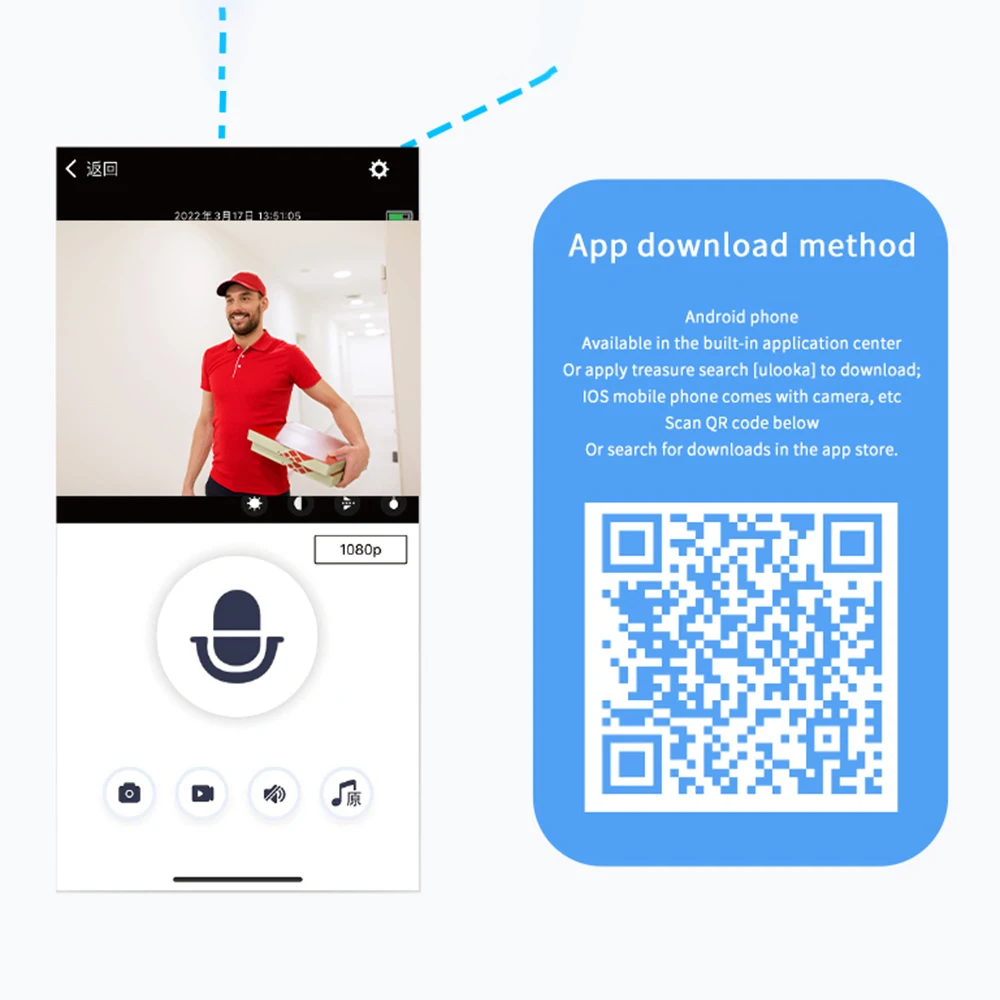 Timbre con cámara WiFi inteligente, timbre Visual gran angular de 125 °, vídeo HD, visión nocturna, admite almacenamiento en la nube, tarjeta SD