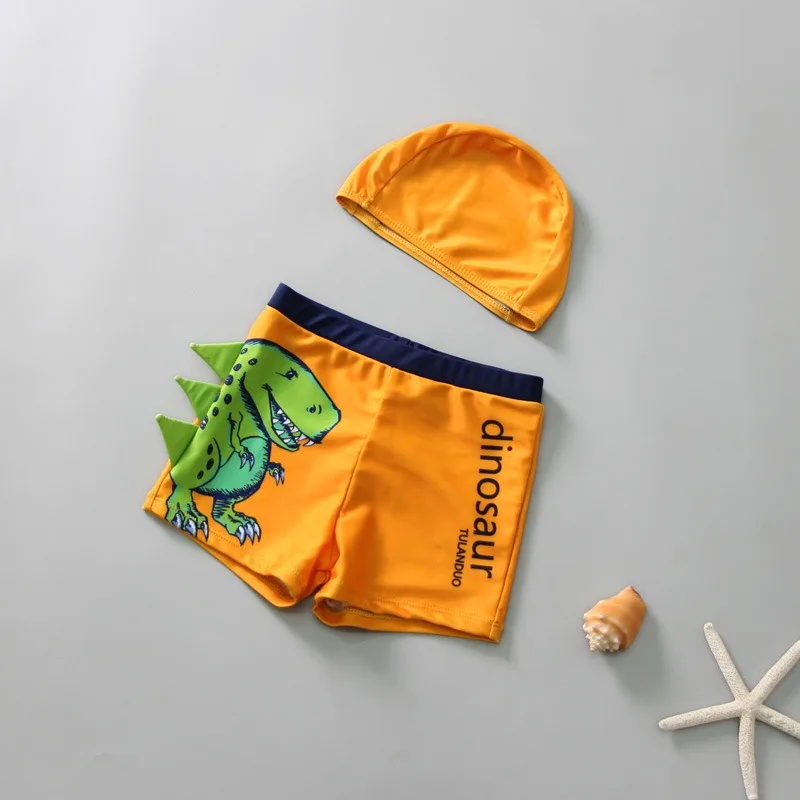 Dziecięce stroje kąpielowe spodnie zestaw czapek Baby Boy strój kąpielowy spodenki kreskówka dinozaur dzieci kąpielówki okulary prezent bikini