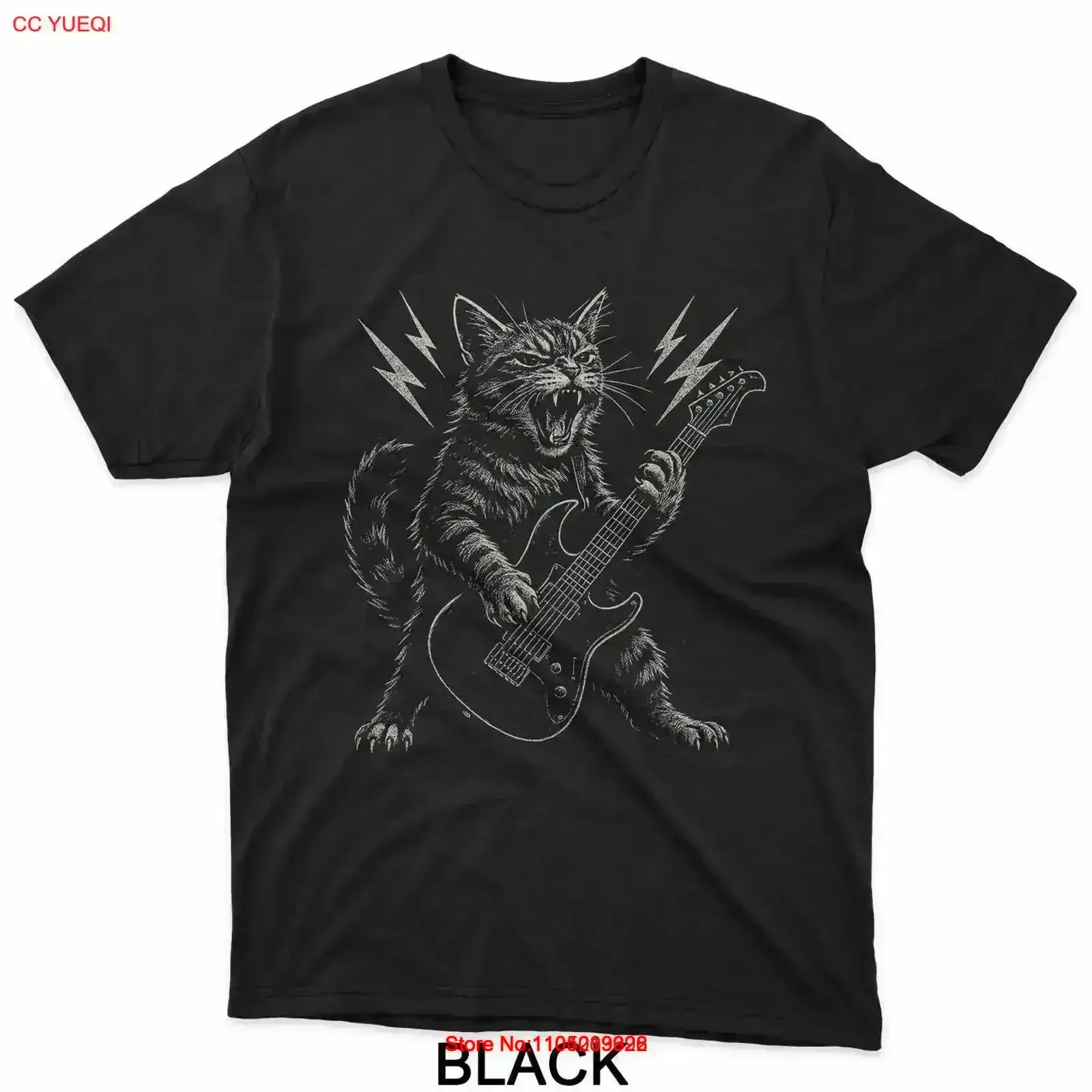 

Забавная футболка с изображением кота, играющего на гитаре, рок-н-ролл, хэви-метал, винтажная стильная уличная одежда, топ для повседневной носки, мягкая мода