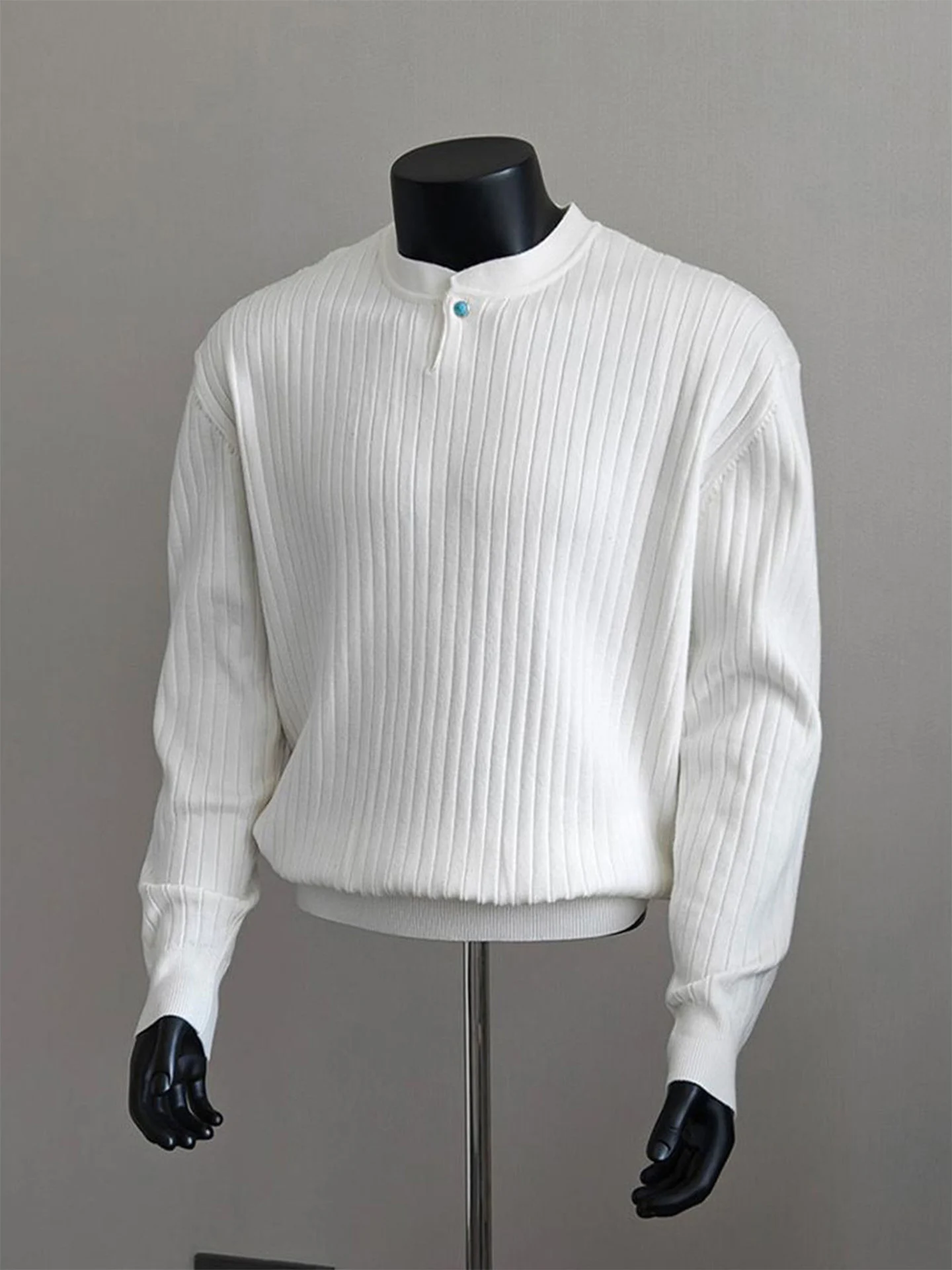 

Мужской вязаный свитер с воротником Генри в вертикальную полоску на одной пуговице, зимняя модная брендовая основа irt, повседневный облегающий длинный све