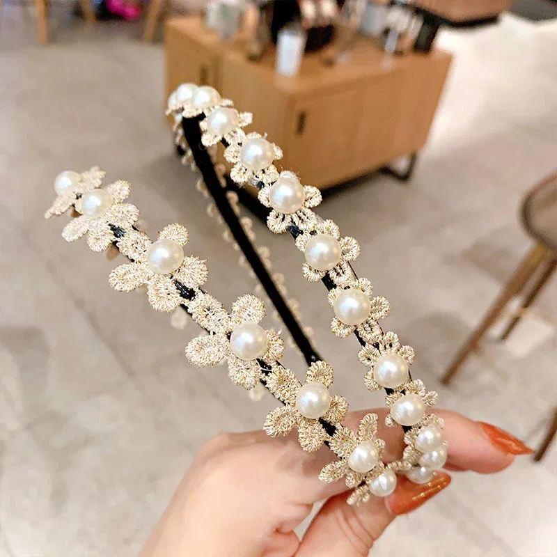

Princess Kids Flower Hair Full Pearl Hoops for Girl Elegant White Flower Hairbands Party Wedding Headdress Kids Hair Accessories
