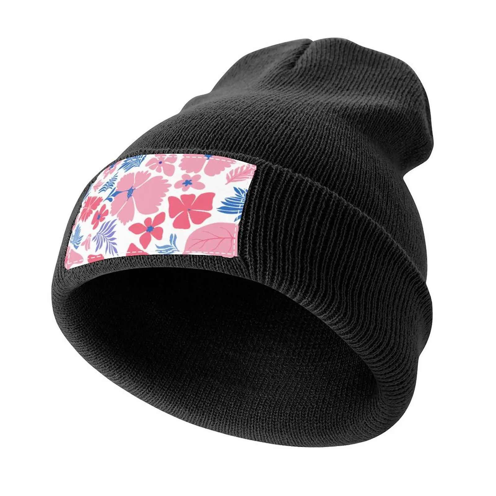 Pink and Blue Tropical Flower Collage Knitted Cap Dropshipping Military Cap Man derby hat Women's Golf Clothing Men's